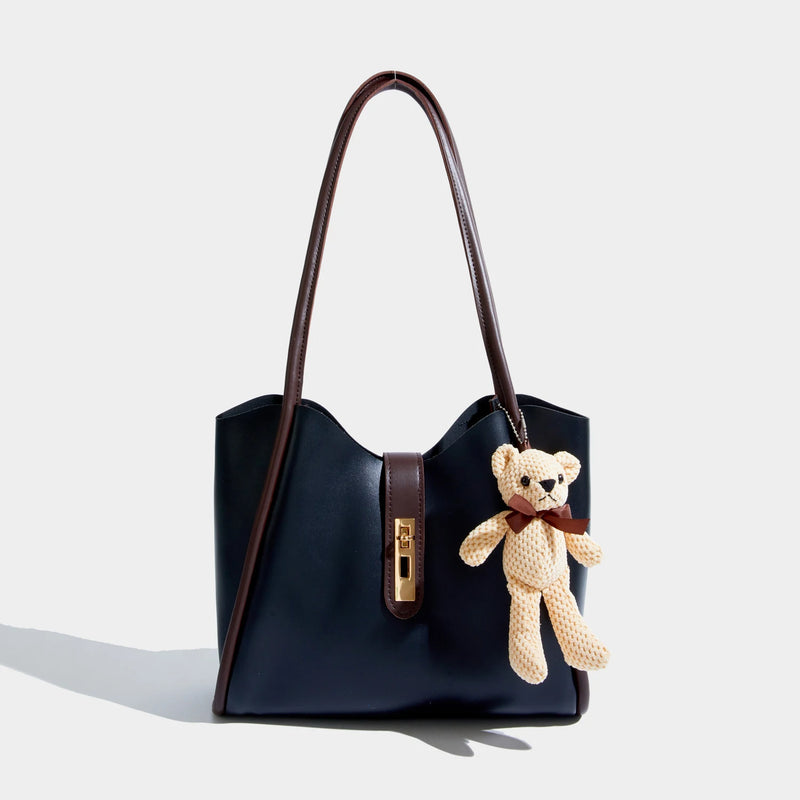 Maxdutti England Style Bag Contrast Bears PU Leather Large Capacity Shoulder Bag