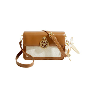 Maxdutti Crown Buckle Leather Messenger Bag Women