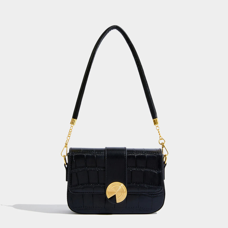 Maxdutti Messenger Bag French Style Office Lady Chain Buckle Leather Armpit