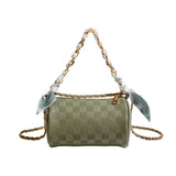 Maxdutti Ins French Silk Plaid Texture Retro Handbag Women Chain Bag