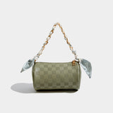 Maxdutti Ins French Silk Plaid Texture Retro Handbag Women Chain Bag