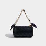Maxdutti Ins French Silk Plaid Texture Retro Handbag Women Chain Bag