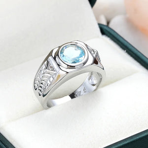 Vintage Aquamarine Zircon Ring S925 Sterling Silver Wedding Jewelry