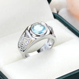 Vintage Aquamarine Zircon Ring S925 Sterling Silver Wedding Jewelry