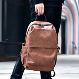 Men Backpack Large Capacity Campus Book Bag Leather Laptop Business