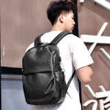 Men Backpack Large Capacity Campus Book Bag Leather Laptop Business