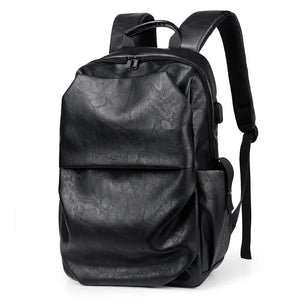 Men Backpack Large Capacity Campus Book Bag Leather Laptop Business