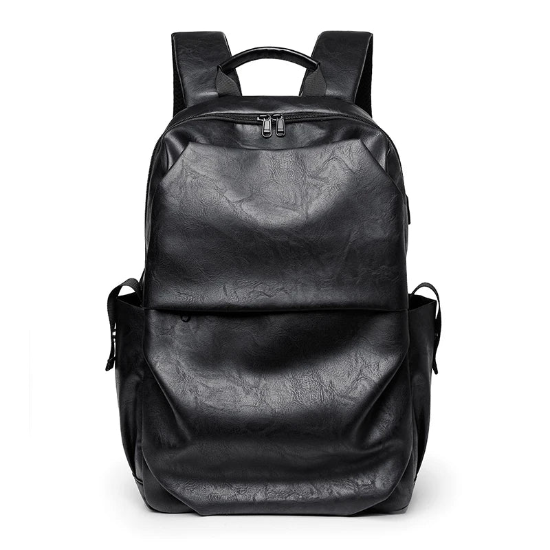 Men Backpack Large Capacity Campus Book Bag Leather Laptop Business