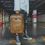 Men Leather Laptop Backpack Casual Schoolbag Teenagers Boys Bagpack
