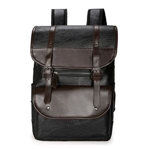 Men Leather Backpack Large Laptop Schoolbag Patchwork Brown