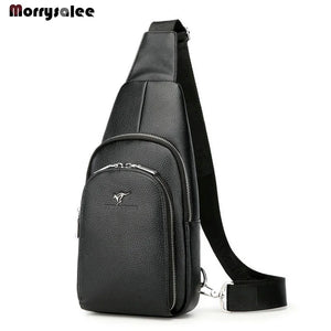 Men Leather Chest Bag Crossbody Messenger Pack Waterproof