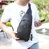 Men Leather Chest Bag Crossbody Messenger Pack Waterproof