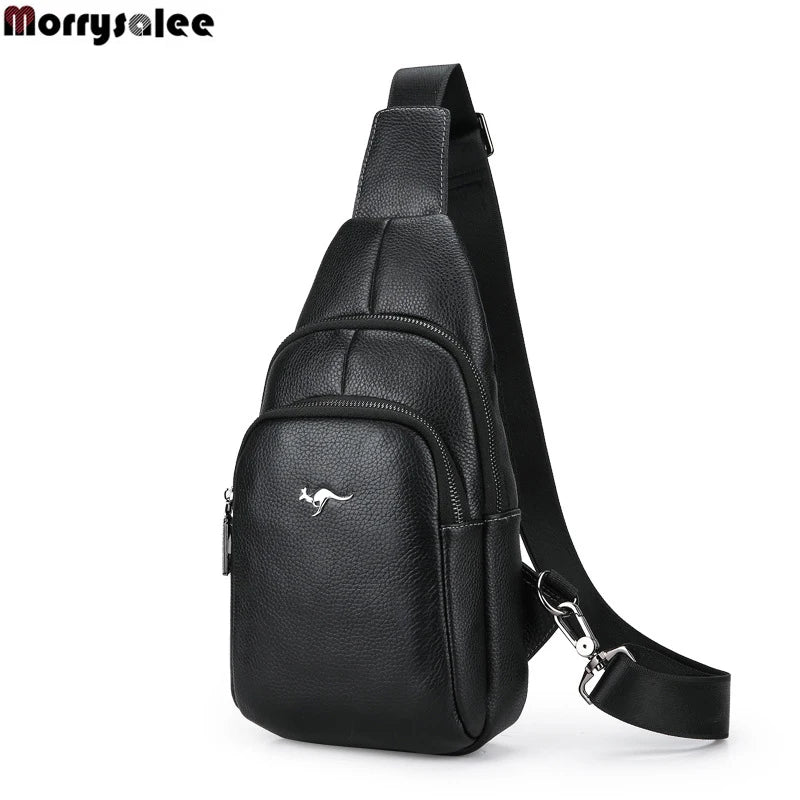 Men Leather Chest Bag Crossbody Messenger Pack Waterproof