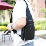 Men Leather Chest Bag Crossbody Messenger Pack Waterproof