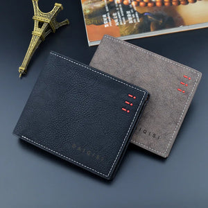 Men Bifold Business Leather Wallet Retro Thin Frosted Wallet Male