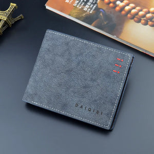 Men Bifold Business Leather Wallet Thin Frosted Wallet Youth Large-capacity