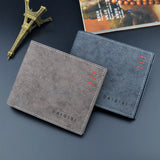 Men Bifold Business Leather Wallet Thin Frosted Wallet Youth Large-capacity
