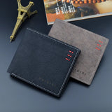 Men Bifold Business Leather Wallet Thin Frosted Wallet Youth Large-capacity