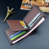 Men Bifold Business Leather Wallet Thin Frosted Wallet Youth Large-capacity