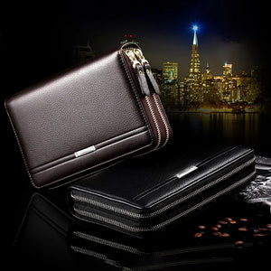 Men Business Waterproof Long Double Zipper Wallet Bag