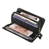 Men Leather Wallet Double Zipper Crocodile Stripe Brown Bag