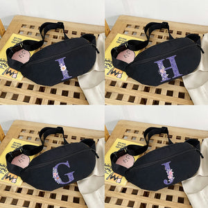 Canvas Waist Bag Crossbody Organizer Purple Flower Print Belt Chest Bag