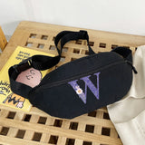 Canvas Waist Bag Crossbody Organizer Purple Flower Print Belt Chest Bag