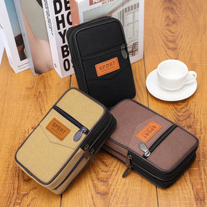 Men Canvas Waist Bag Multi-function Phone Belt Pack Waterproof Pouch