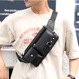 Men Casual Leather Crossbody Bags Waist Bag Fanny Pack Belt Bag