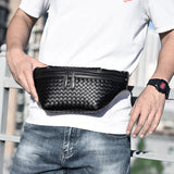 Men Chest Bag Woven Fanny Pack Leather Shoulder Bags Automatic buckle Belt Bag