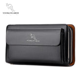 Men Clutch Bag Leather Long Purse Double Zipper Business Wallet Brown