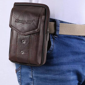 Men Cowhide Leather Fanny Waist Bag Solid Mobile Phone Belt Bum