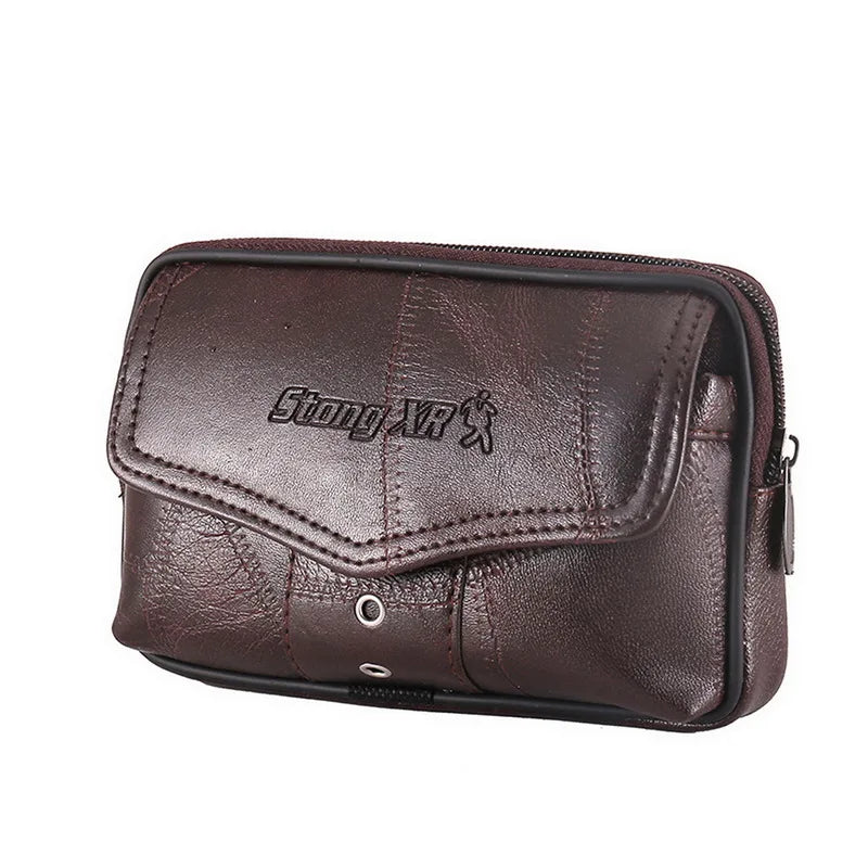 Men Cowhide Leather Fanny Waist Bag Solid Mobile Phone Belt Bum