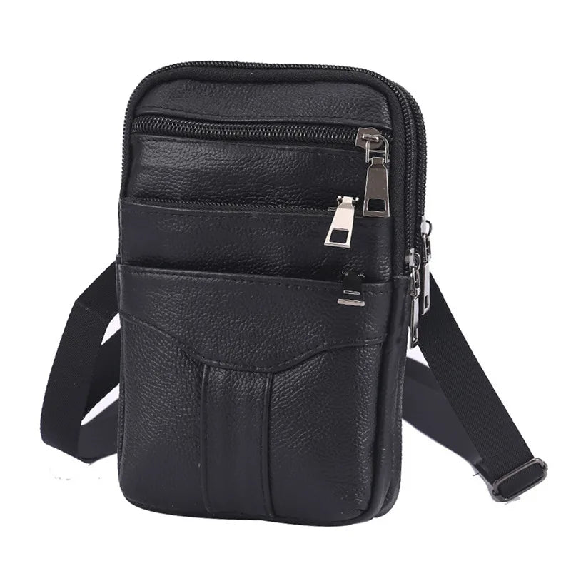 Men Cowhide Leather Fanny Waist Bag Classic Texture Creative Business