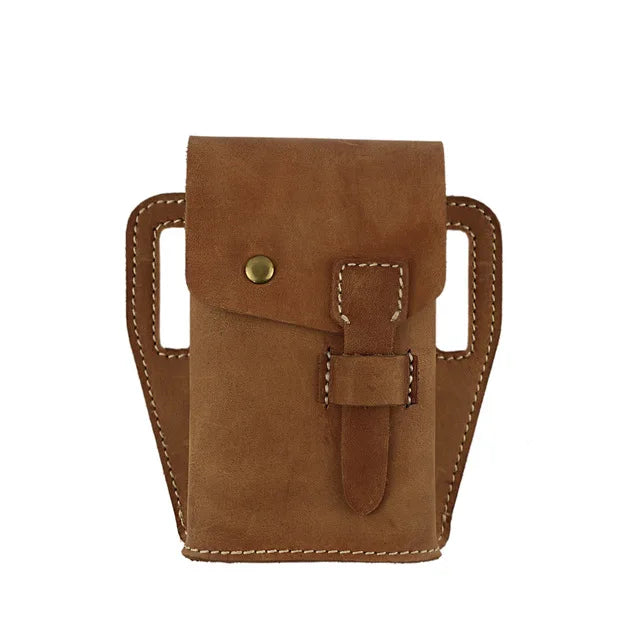 Men Crazy Horse Skin Leather Waist Bag Clip Outdoor Phone Pouch