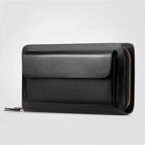 Men Faux Leather Double Zipper Wallet Money Holder Clip Clutch