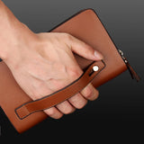 Men Faux Leather Double Zipper Wallet Money Holder Clip Clutch