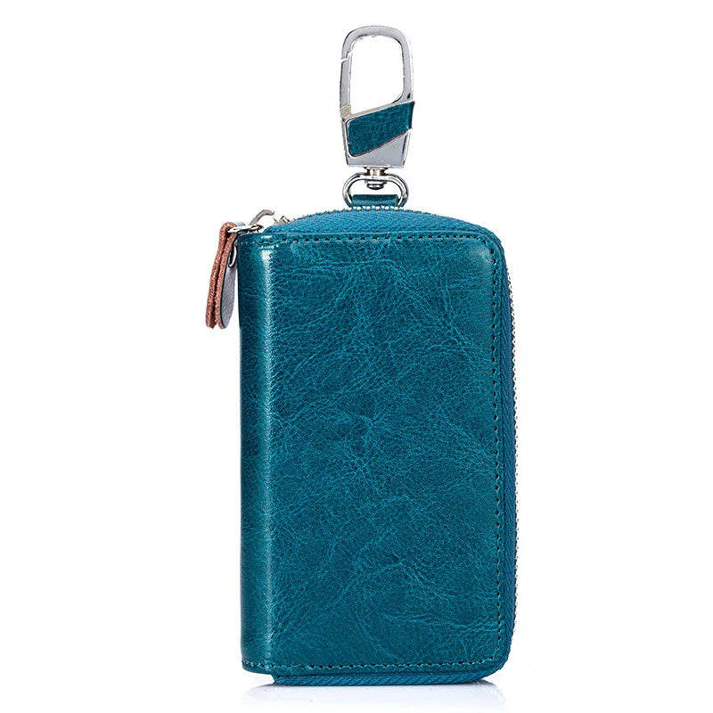 Cow Leather Key Chain Wallet Zipper Organizer Case Pouch