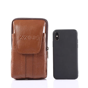 Men Leather Waist Pack Bum Bag Classic Texture Multi-function