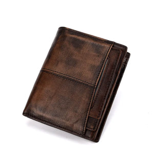Men Leather Wallets Distressed Oil Wax Cowhide Short Purse