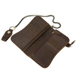 Men Leather Long Wallet with Chain High Retro Crazy Horse Leather Long Purse