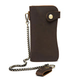 Men Leather Long Wallet with Chain High Retro Crazy Horse Leather Long Purse