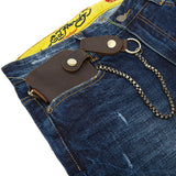 Men Leather Long Wallet with Chain High Retro Crazy Horse Leather Long Purse