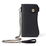 Men Leather Long Wallet with Chain High Retro Crazy Horse Leather Long Purse