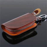 Leather Key Holder Organizer Zipper Key Case Bag