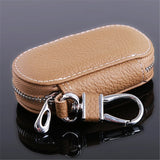 Leather Key Holder Housekeeper Organizer Zipper Key Case Bag