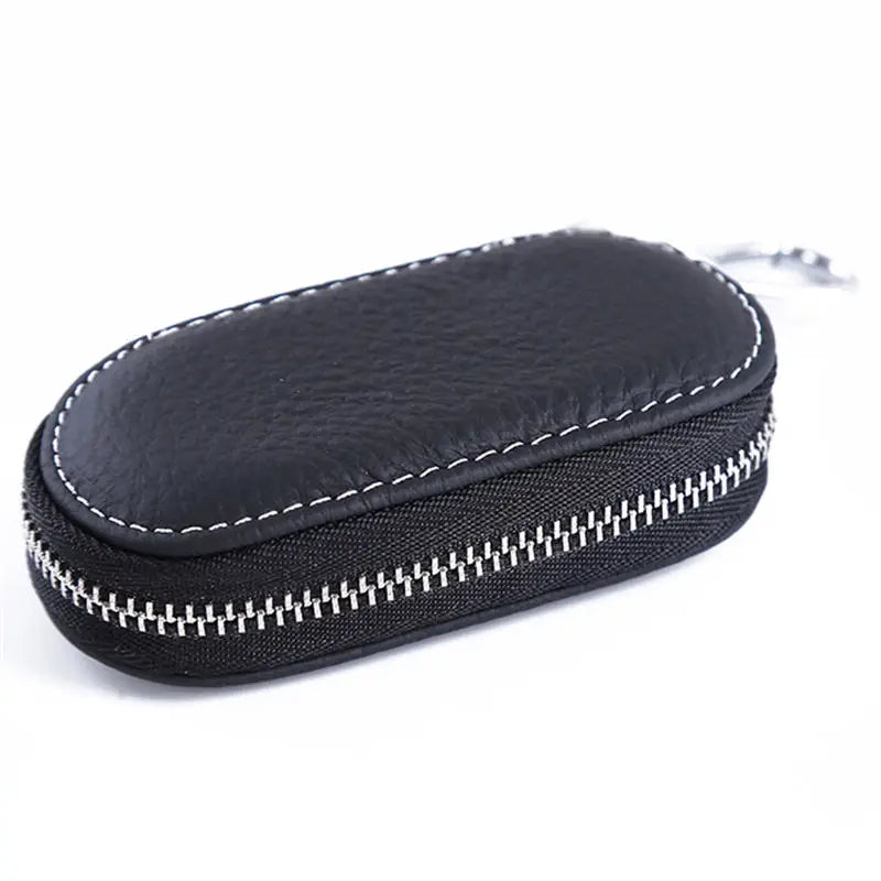 Leather Key Holder Housekeeper - Keys Organizer Zipper Key Case Bag