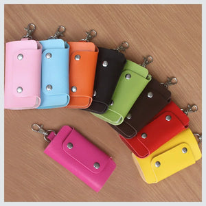 Leather Keychain Wallet Holder Car Key Bag Unisex Cover Solid Storage