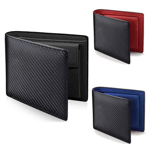 Men Leather Carbon Fiber Pattern Wallet Casual Two Fold Leather Wallet