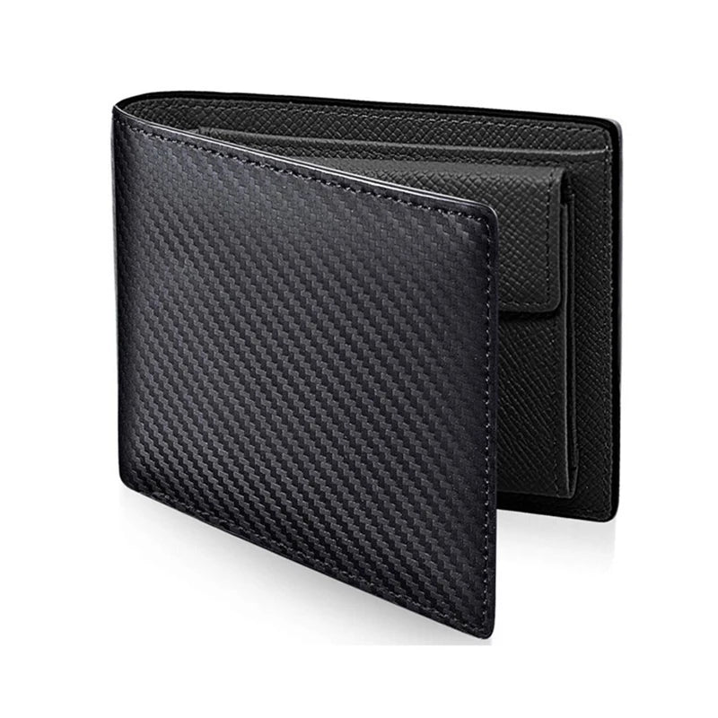 Men Leather Carbon Fiber Pattern Wallet Casual Two Fold Leather Wallet